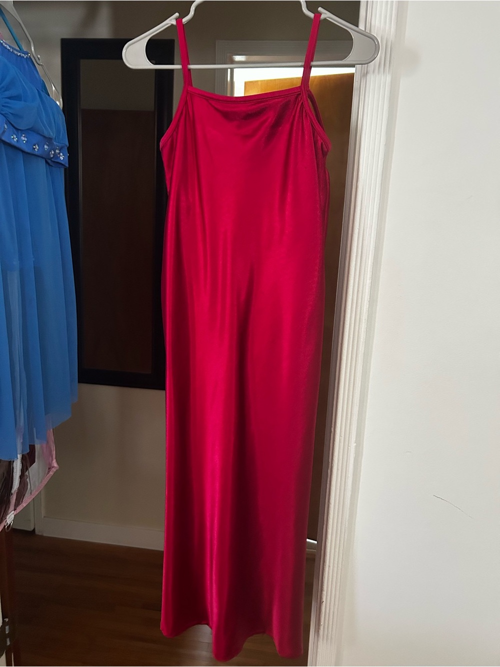 Weissman Red Slip Dress with side slits and Criss cross back. AS - Picture 3 of 7